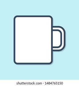 Blue line Coffee cup flat icon isolated on blue background. Tea cup. Hot drink coffee.  Vector Illustration