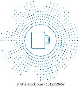 Blue line Coffee cup flat icon isolated on white background. Tea cup. Hot drink coffee. Abstract circle random dots. Vector Illustration