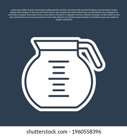 Blue line Coffee pot icon isolated on blue background. Vector