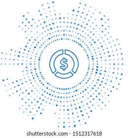 Blue line Coin money with dollar symbol icon isolated on white background. Banking currency sign. Cash symbol. Abstract circle random dots. Vector Illustration