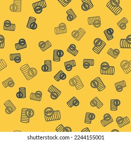 Blue line Coin money with dollar symbol icon isolated seamless pattern on yellow background. Banking currency sign. Cash symbol.  Vector