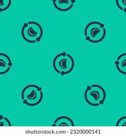 Blue line Coin money with euro symbol icon isolated seamless pattern on green background. Banking currency sign. Cash symbol.  Vector