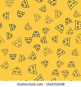 Blue line Comedy theatrical mask icon isolated seamless pattern on yellow background.  Vector Illustration