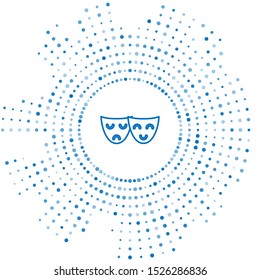Blue line Comedy and tragedy theatrical masks icon isolated on white background. Abstract circle random dots. Vector Illustration
