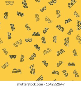 Blue line Comedy and tragedy theatrical masks icon isolated seamless pattern on yellow background.  Vector Illustration