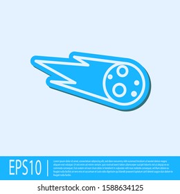 Blue line Comet falling down fast icon isolated on grey background.  Vector Illustration