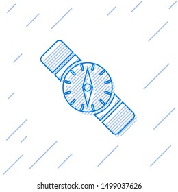 Blue line Compass icon isolated on white background. Windrose navigation symbol. Wind rose sign.  Vector Illustration