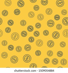 Blue line Compass icon isolated seamless pattern on yellow background. Windrose navigation symbol. Wind rose sign.  Vector Illustration
