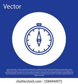 Blue line Compass icon isolated on blue background. Windrose navigation symbol. Wind rose sign. White circle button. Vector Illustration