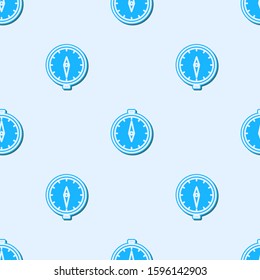 Blue line Compass icon isolated seamless pattern on grey background. Windrose navigation symbol. Wind rose sign.  Vector Illustration