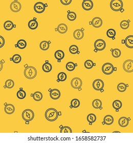 Blue line Compass icon isolated seamless pattern on yellow background. Windrose navigation symbol. Wind rose sign.  Vector Illustration