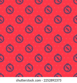Blue line Compass icon isolated seamless pattern on red background. Windrose navigation symbol. Wind rose sign.  Vector