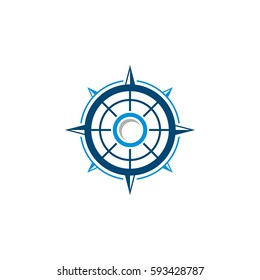 Blue Line Compass Rose Logo Template Illustration Design. Vector EPS 10.