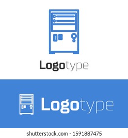 Blue line Computer icon isolated on white background. PC component sign. Logo design template element. Vector Illustration