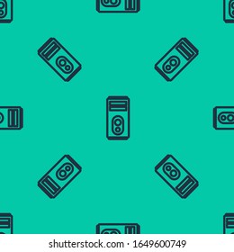 Blue line Computer icon isolated seamless pattern on green background. PC component sign.  Vector Illustration