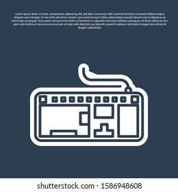 Blue line Computer keyboard icon isolated on blue background. PC component sign.  Vector Illustration