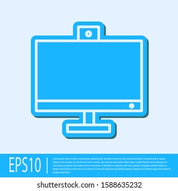 Blue line Computer monitor icon isolated on grey background. PC component sign.  Vector Illustration