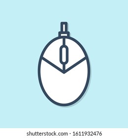 Blue line Computer mouse gaming icon isolated on blue background. Optical with wheel symbol.  Vector Illustration