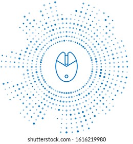 Blue line Computer mouse gaming icon isolated on white background. Optical with wheel symbol. Abstract circle random dots. Vector Illustration