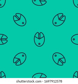 Línea azul Icono de juego del ratón del ordenador aislado sin fisuras en el fondo verde. Óptico con símbolo de rueda. Ilustración vectorial