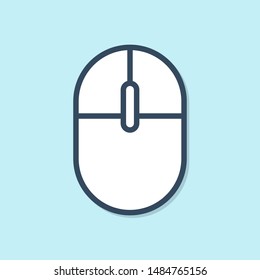 Blue line Computer mouse icon isolated on blue background. Optical with wheel symbol.  Vector Illustration