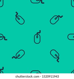 Blue line Computer mouse icon isolated seamless pattern on green background. Optical with wheel symbol.  Vector Illustration