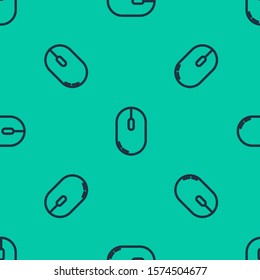 Blue line Computer mouse icon isolated seamless pattern on green background. Optical with wheel symbol.  Vector Illustration