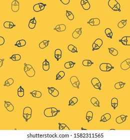 Blue line Computer mouse icon isolated seamless pattern on yellow background. Optical with wheel symbol.  Vector Illustration