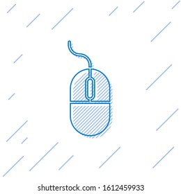 Blue line Computer mouse icon isolated on white background. Optical with wheel symbol.  Vector Illustration