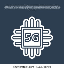 Blue line Computer processor 5G with microcircuits CPU icon isolated on blue background. Chip or cpu with circuit board. Micro processor.  Vector