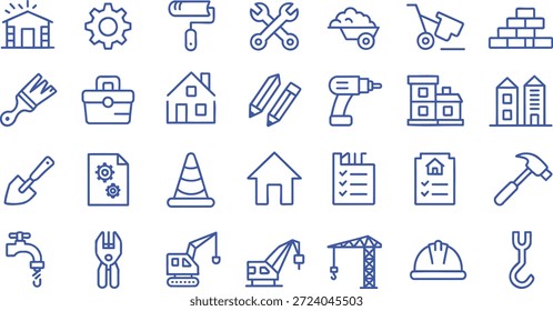 Blue line construction and building house tool