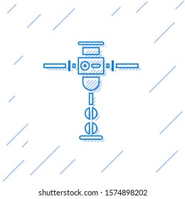 Blue line Construction jackhammer icon isolated on white background.  Vector Illustration