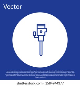Blue line Construction jackhammer icon isolated on blue background. White circle button. Vector Illustration