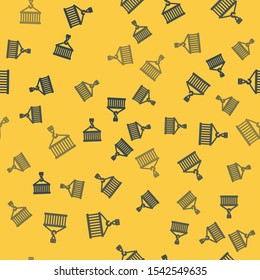Blue line Container on crane icon isolated seamless pattern on yellow background. Crane lifts a container with cargo.  Vector Illustration