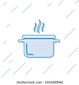Blue line Cooking pot icon isolated on white background. Boil or stew food symbol.  Vector Illustration