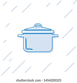 Blue line Cooking pot icon isolated on white background. Boil or stew food symbol.  Vector Illustration
