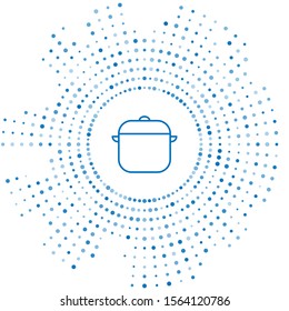 Blue line Cooking pot icon isolated on white background. Boil or stew food symbol. Abstract circle random dots. Vector Illustration