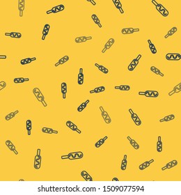 Blue line Corn dog icon isolated seamless pattern on yellow background. Traditional american fast food.  Vector Illustration