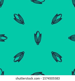Blue line Corn icon isolated seamless pattern on green background.  Vector Illustration