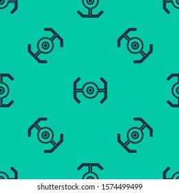 Blue line Cosmic ship icon isolated seamless pattern on green background.  Vector Illustration