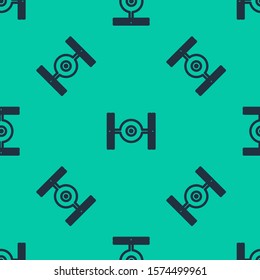 Blue line Cosmic ship icon isolated seamless pattern on green background.  Vector Illustration