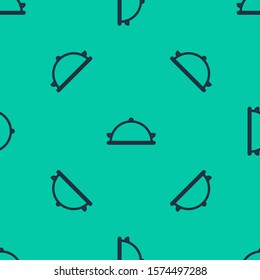 Blue line Covered with a tray of food icon isolated seamless pattern on green background. Tray and lid sign. Restaurant cloche with lid. Kitchenware symbol.  Vector Illustration