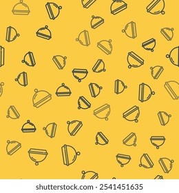 Blue line Covered with a tray of food icon isolated seamless pattern on yellow background. Tray and lid. Restaurant cloche with lid. Kitchenware symbol.  Vector