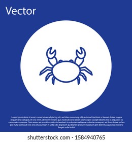Blue line Crab icon isolated on blue background. White circle button. Vector Illustration