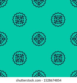 Blue line Cracker biscuit icon isolated seamless pattern on green background. Sweet cookie.  Vector Illustration