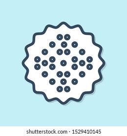Blue line Cracker biscuit icon isolated on blue background. Sweet cookie.  Vector Illustration