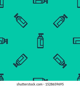 Blue line Cream or lotion cosmetic tube icon isolated seamless pattern on green background. Body care products for men. Vector Illustration Blue line Cream or lotion cosmetic tube icon isolated seamless pattern on green background. Body care products for men. Vector Illustration