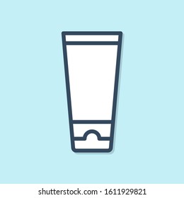 Blue line Cream or lotion cosmetic tube icon isolated on blue background. Body care products for men.  Vector Illustration
