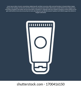 Blue line Cream or lotion cosmetic tube icon isolated on blue background. Body care products for men. Vector Illustration