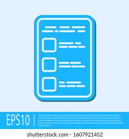 Blue line Create account screen on mobile phone icon isolated on grey background.  Vector Illustration